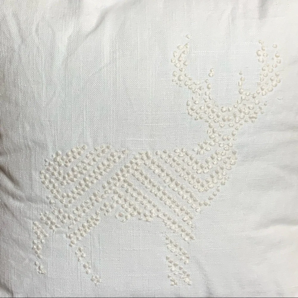 Hearth & Hand ~ Embroidered Deer Pillow with Tassels and Red Accent